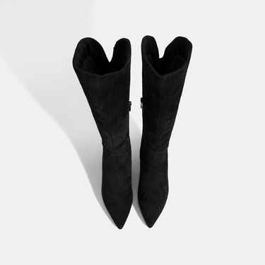  Kadın Siyah Sivri Burunlu İnce Topuklu Süet Çizme