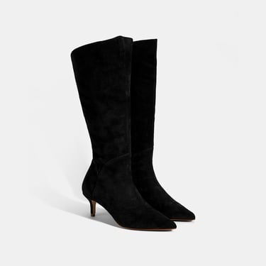  Kadın Siyah Sivri Burunlu İnce Topuklu Süet Çizme