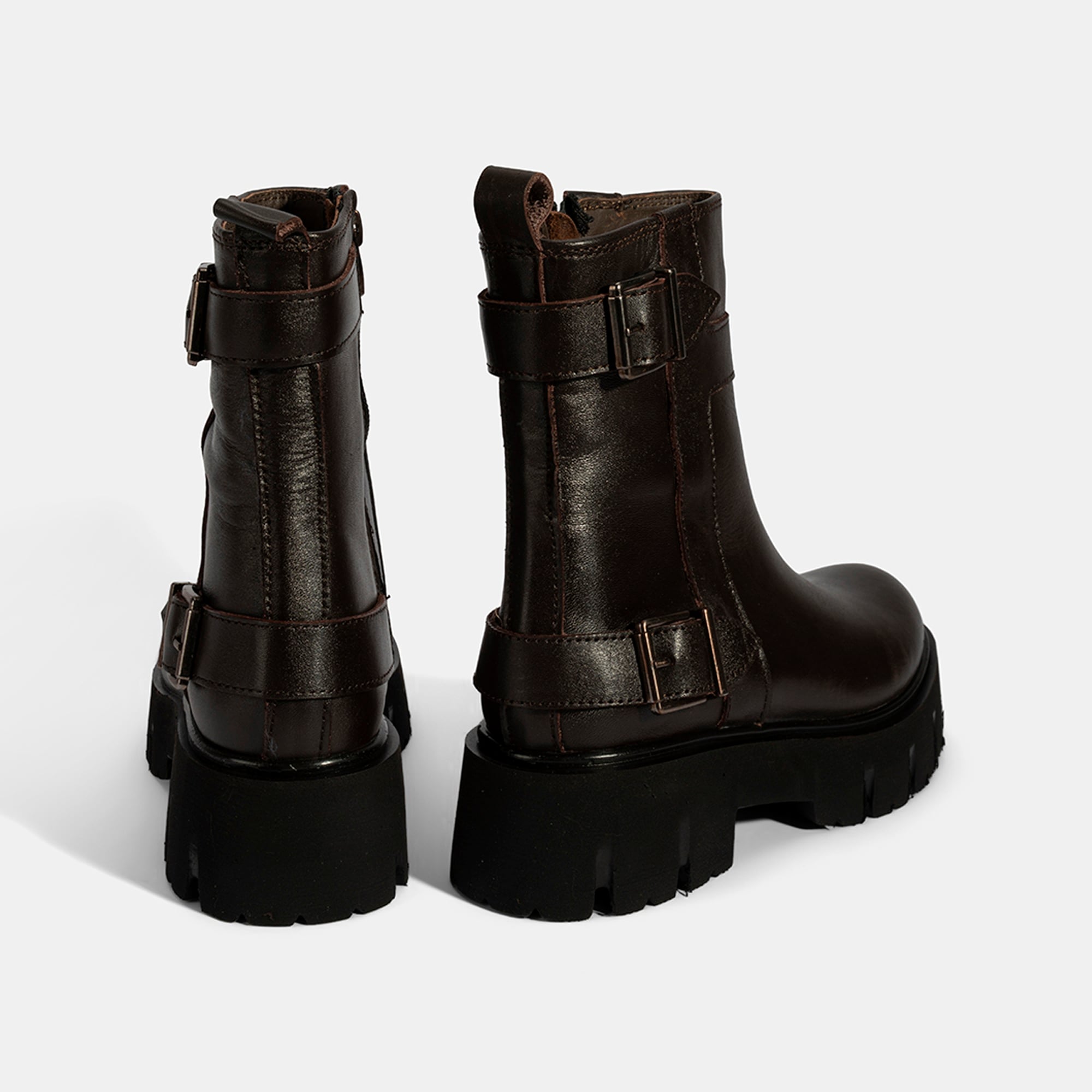 Kadın Kahve Metal Tokalı Deri Bot