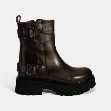  Kadın Kahve Metal Tokalı Deri Bot