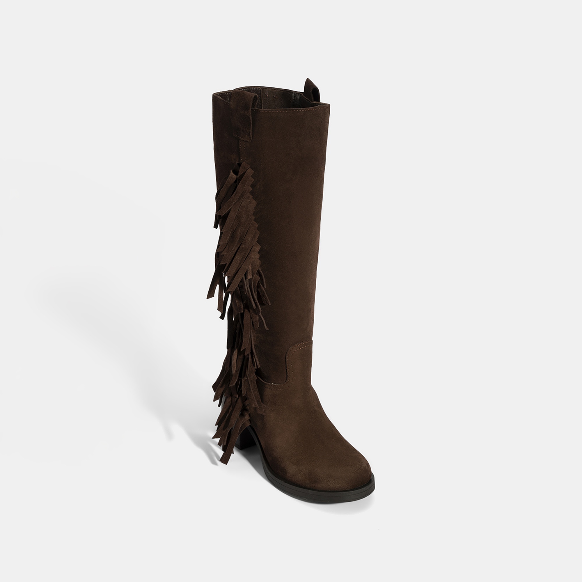 Kadın Kahve Püskül Detaylı Kalın Topuklu Süet Çizme