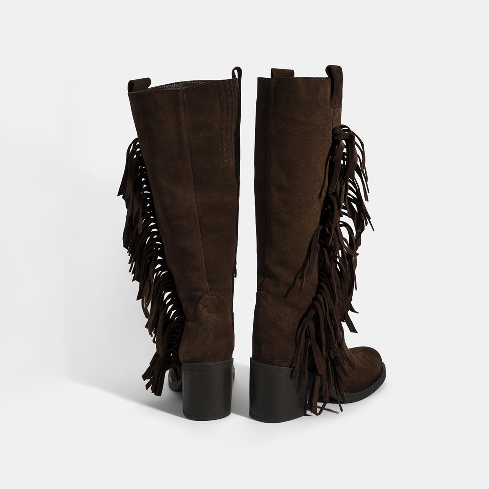 Kadın Kahve Püskül Detaylı Kalın Topuklu Süet Çizme