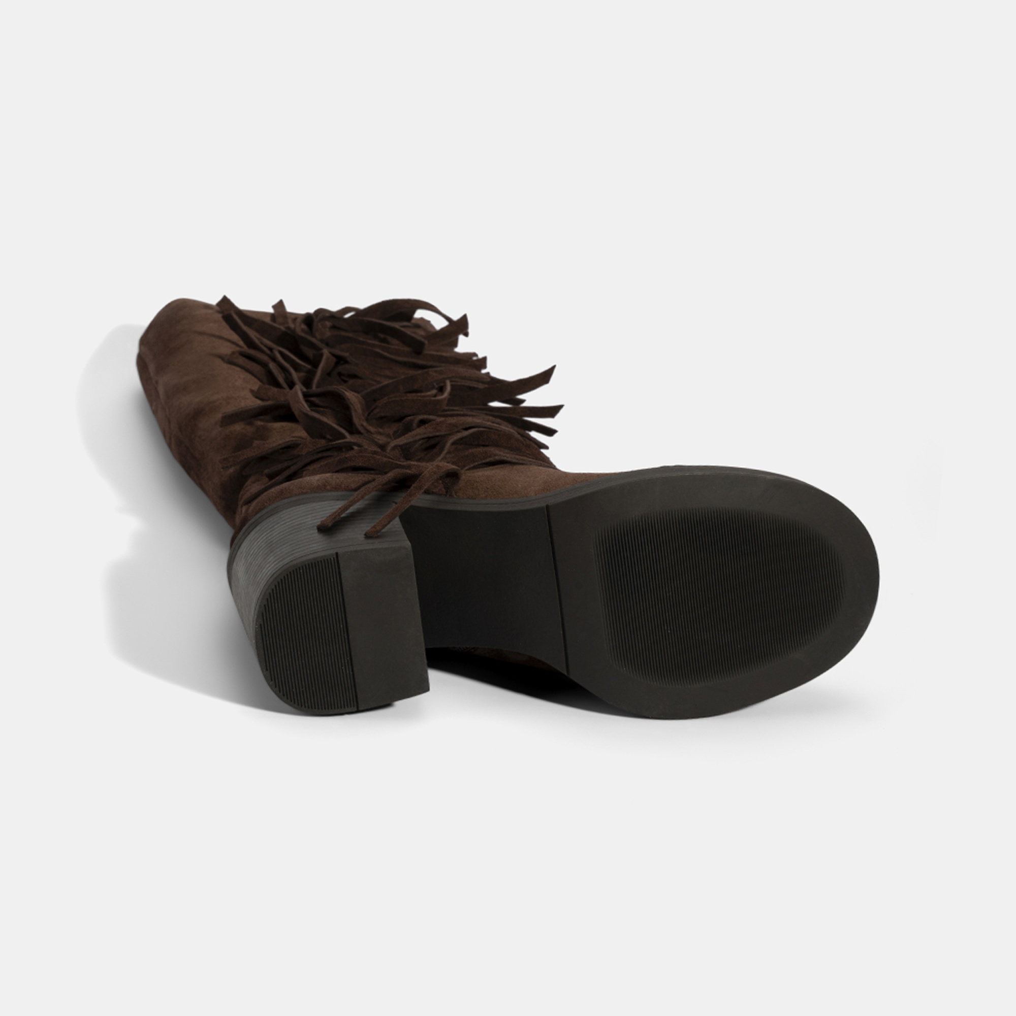 Kadın Kahve Püskül Detaylı Kalın Topuklu Süet Çizme