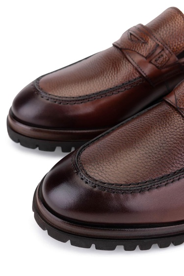  Tamer Tanca Erkek Hakiki Deri Taba Loafer Ayakkabı