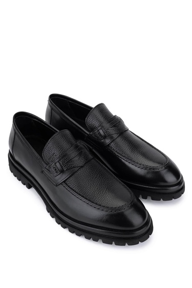  Tamer Tanca Erkek Hakiki Deri Siyah Loafer Ayakkabı