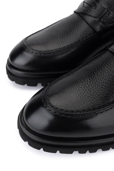  Tamer Tanca Erkek Hakiki Deri Siyah Loafer Ayakkabı