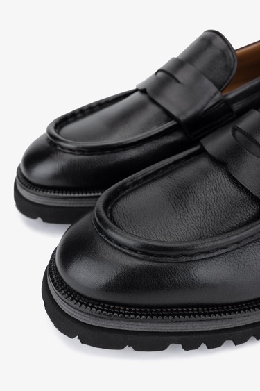  Valmenti Erkek Hakiki Deri Siyah Loafer Ayakkabı