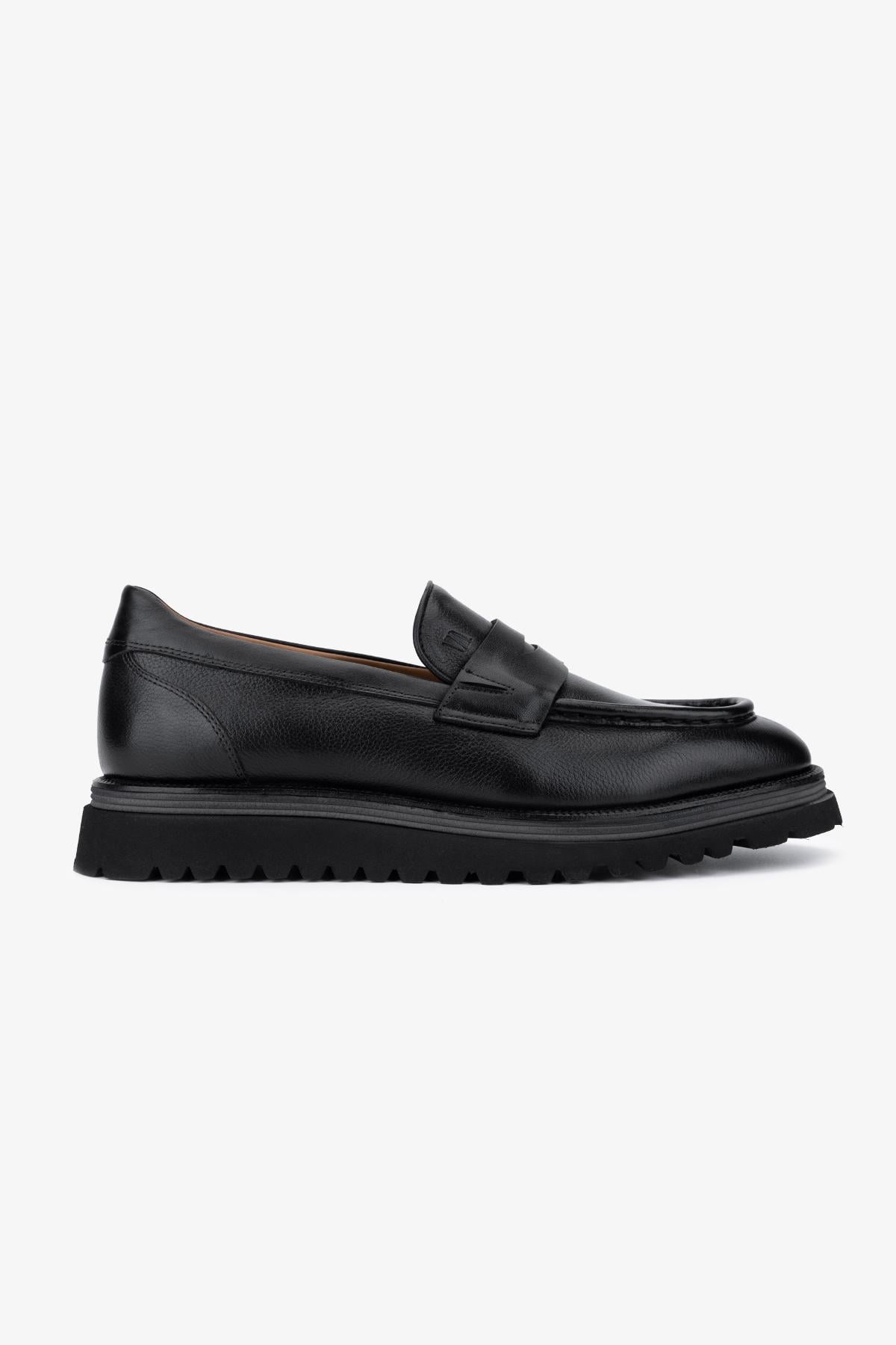  Valmenti Erkek Hakiki Deri Siyah Loafer Ayakkabı