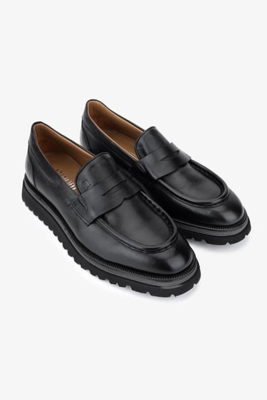  Valmenti Erkek Hakiki Deri Siyah Loafer Ayakkabı