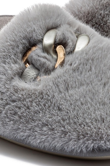  Perla Peluş Kadın Ev Terliği Gri 37/41