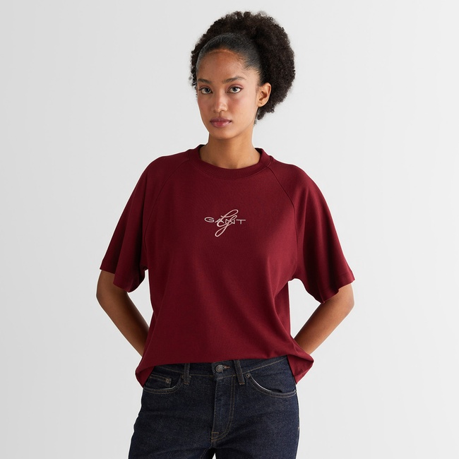  GANT Kadın Kırmızı Relaxed Fit T-Shirt