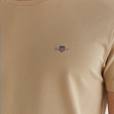  GANT Erkek Bej Slim Fit Bisiklet Yaka T-Shirt