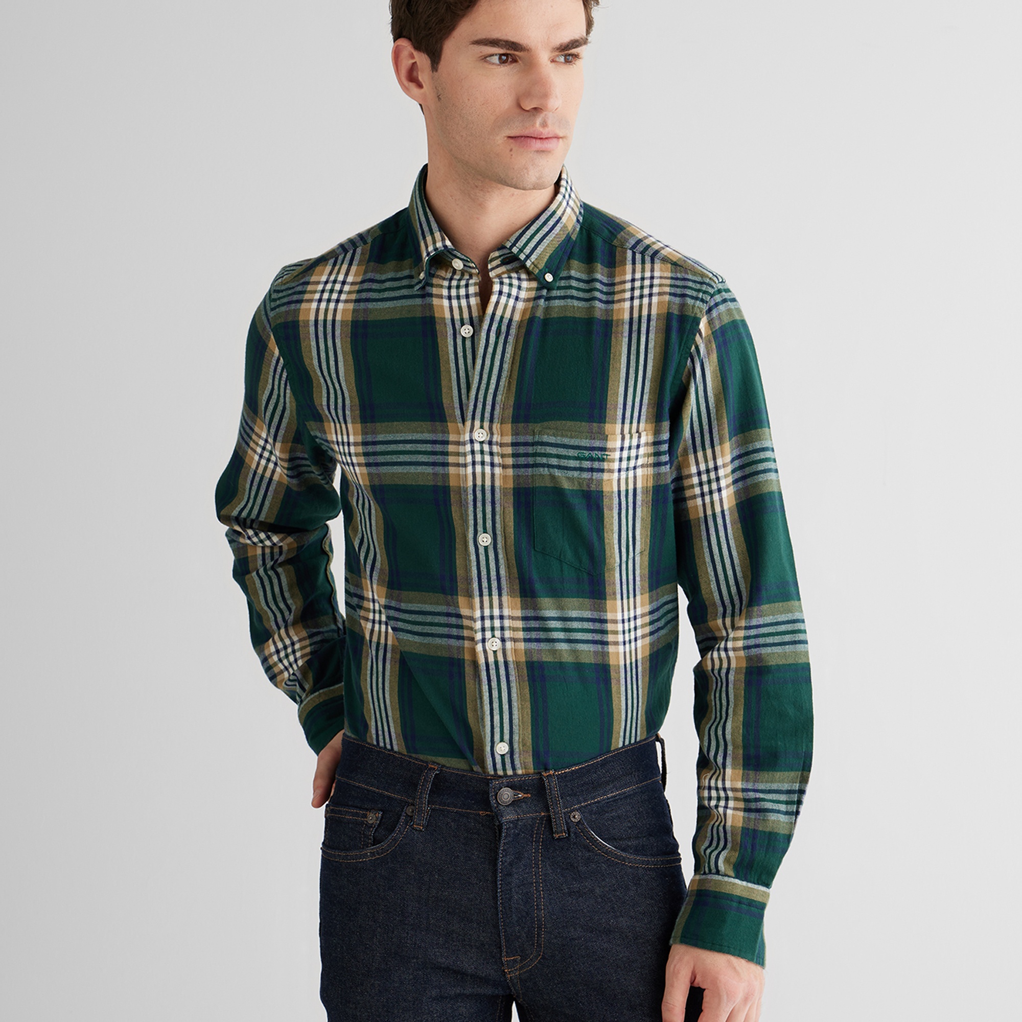 GANT Erkek Yeşil Regular Fit Düğmeli Gömlek