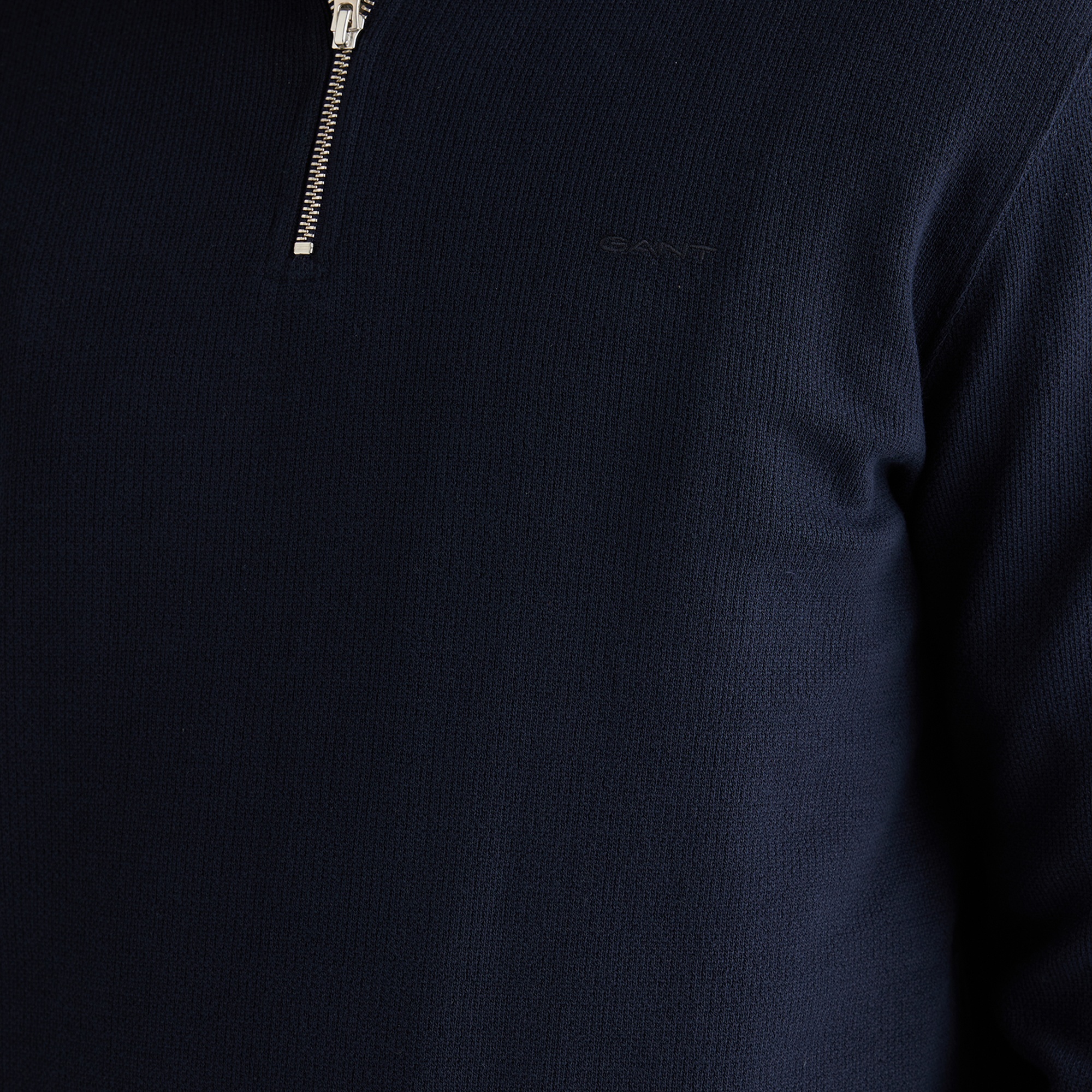 GANT Erkek Lacivert Yarım Fermuarlı Herringbone Kazak