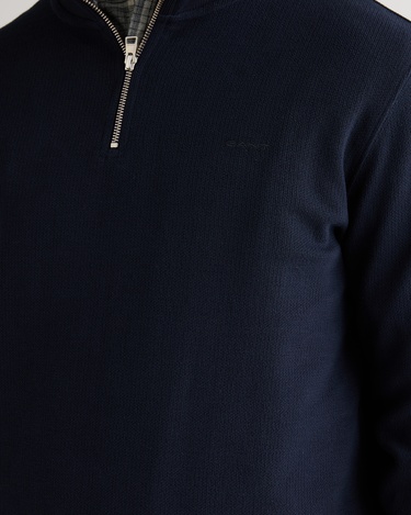  GANT Erkek Lacivert Yarım Fermuarlı Herringbone Kazak