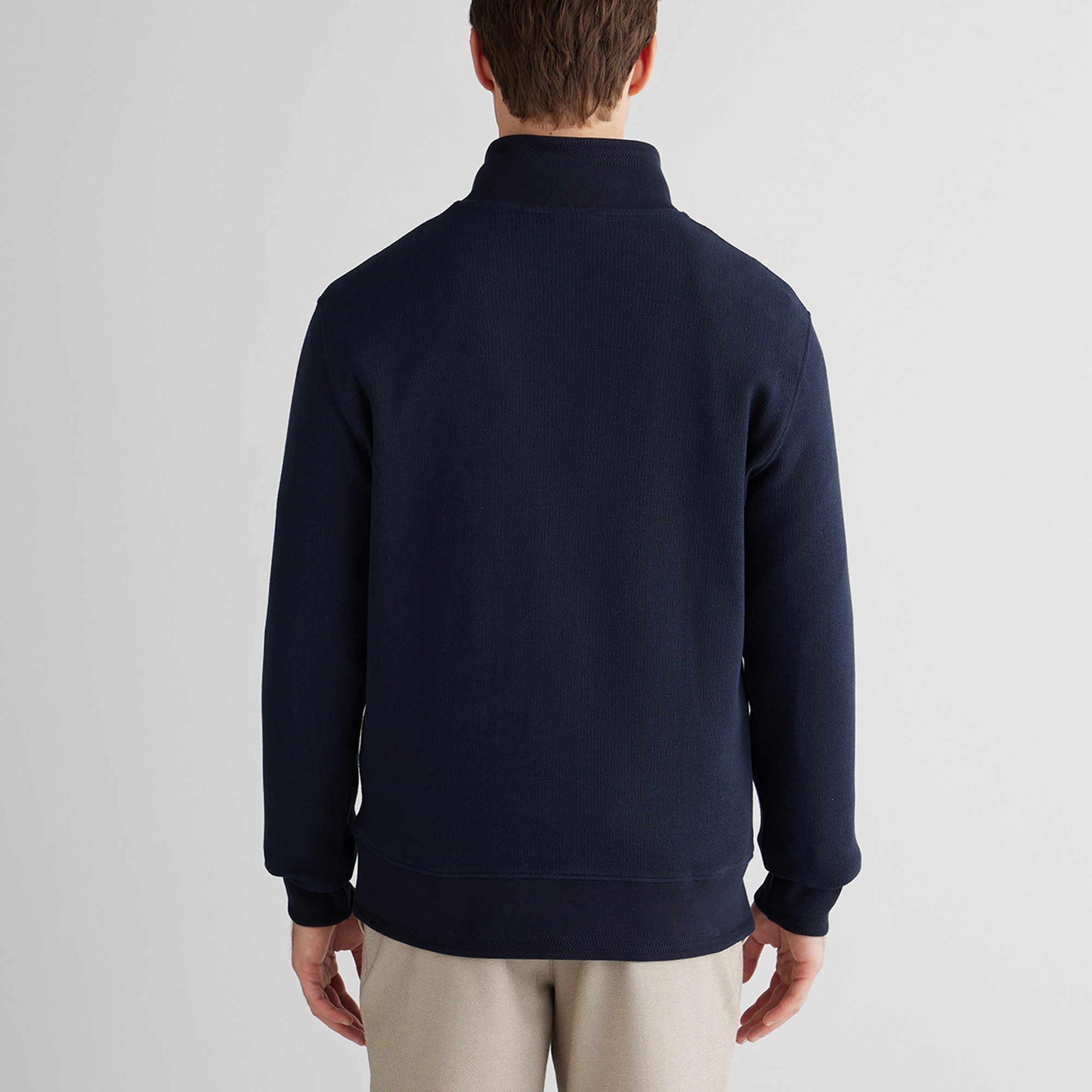 GANT Erkek Lacivert Yarım Fermuarlı Herringbone Kazak