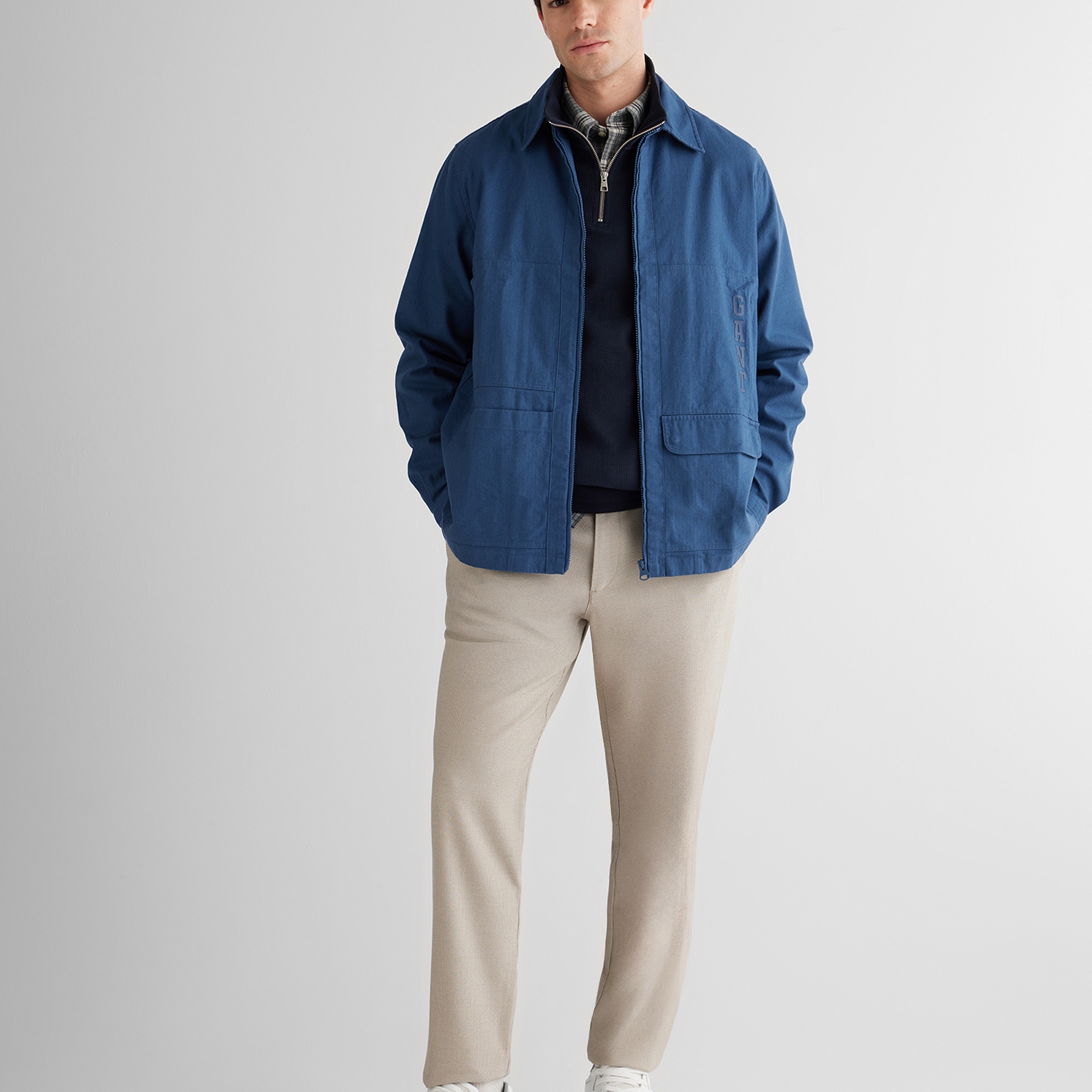 GANT Erkek Mavi Oversize Fit Fermuarlı Logolu Gömlek