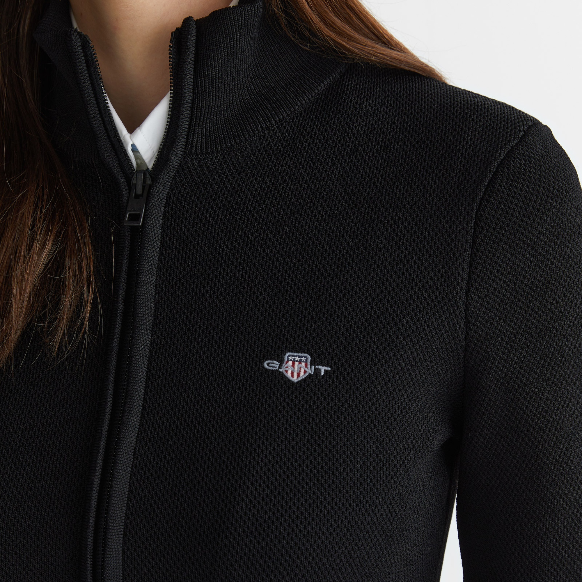 GANT Kadın Siyah Standart Fit Fermuarlı Triko