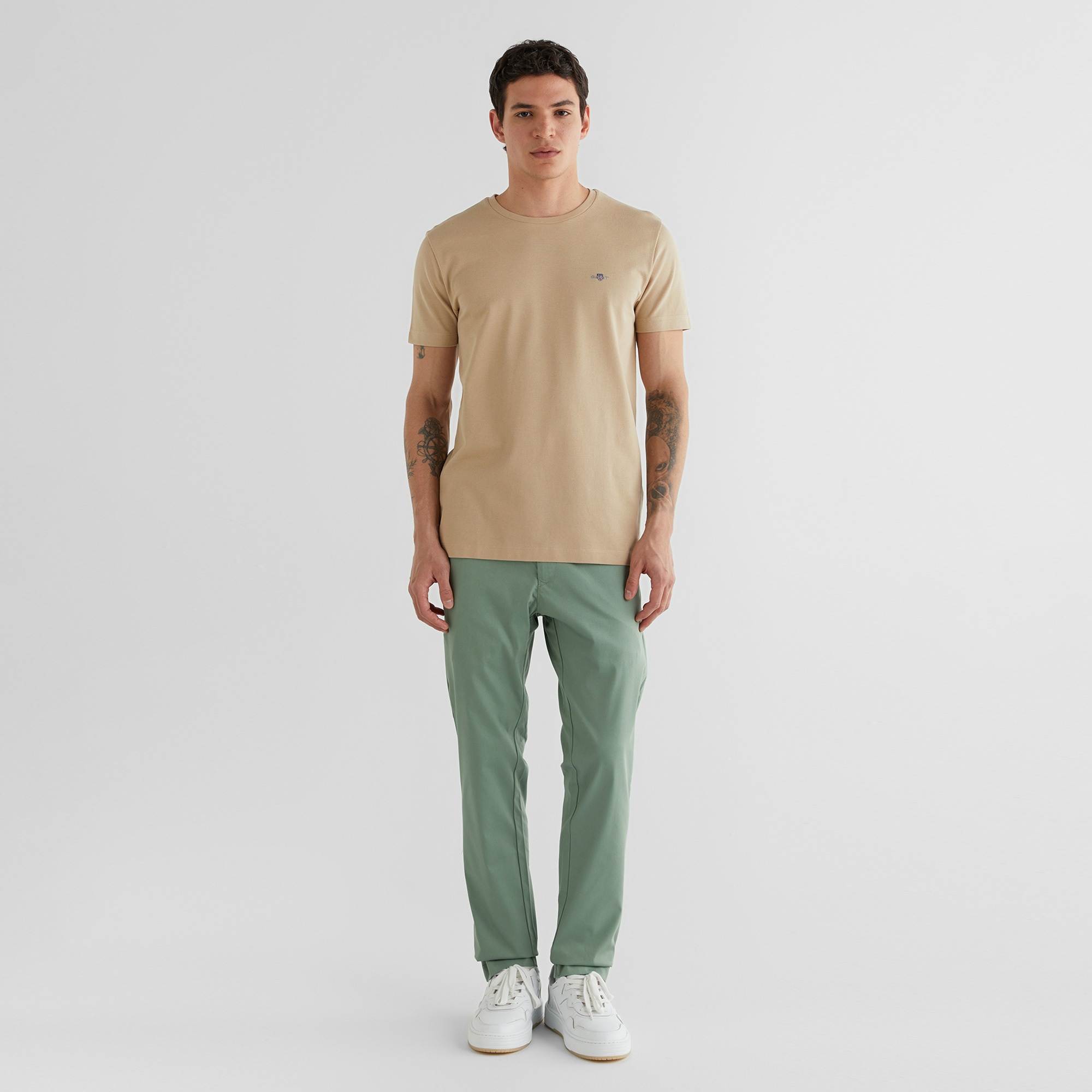 GANT Erkek Bej Slim Fit Bisiklet Yaka T-Shirt