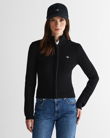  GANT Kadın Siyah Standart Fit Fermuarlı Triko