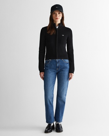  GANT Kadın Siyah Standart Fit Fermuarlı Triko