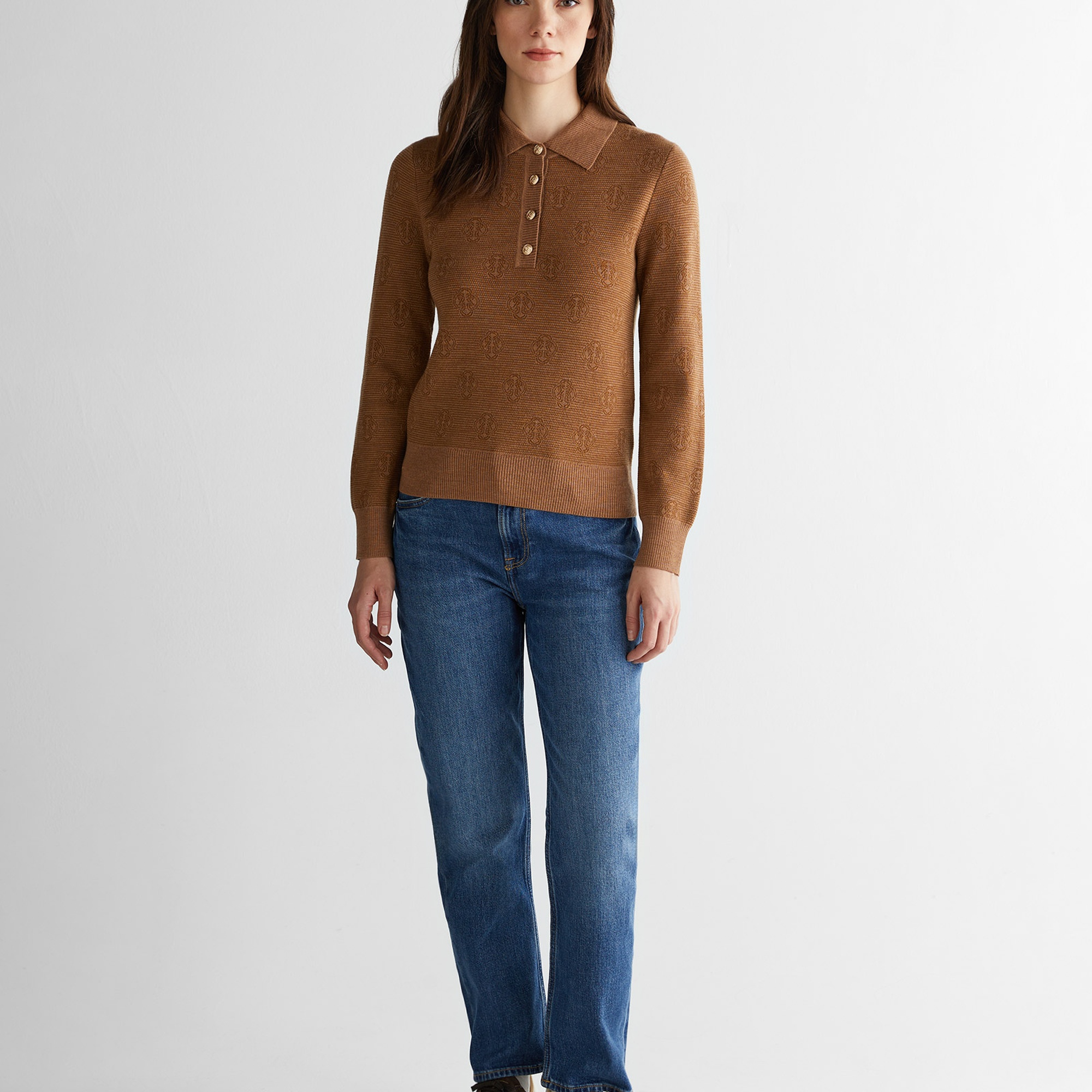 GANT Kadın Kahverengi Regular Fit Polo Yaka Triko