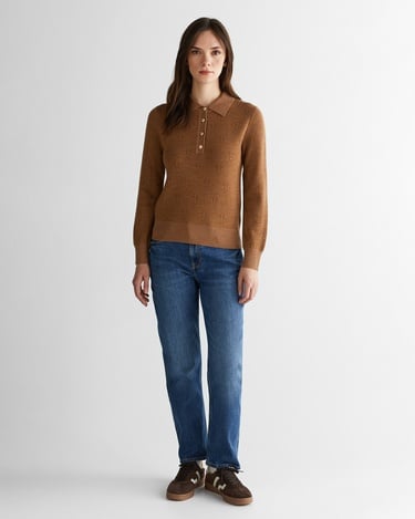  GANT Kadın Kahverengi Regular Fit Polo Yaka Triko