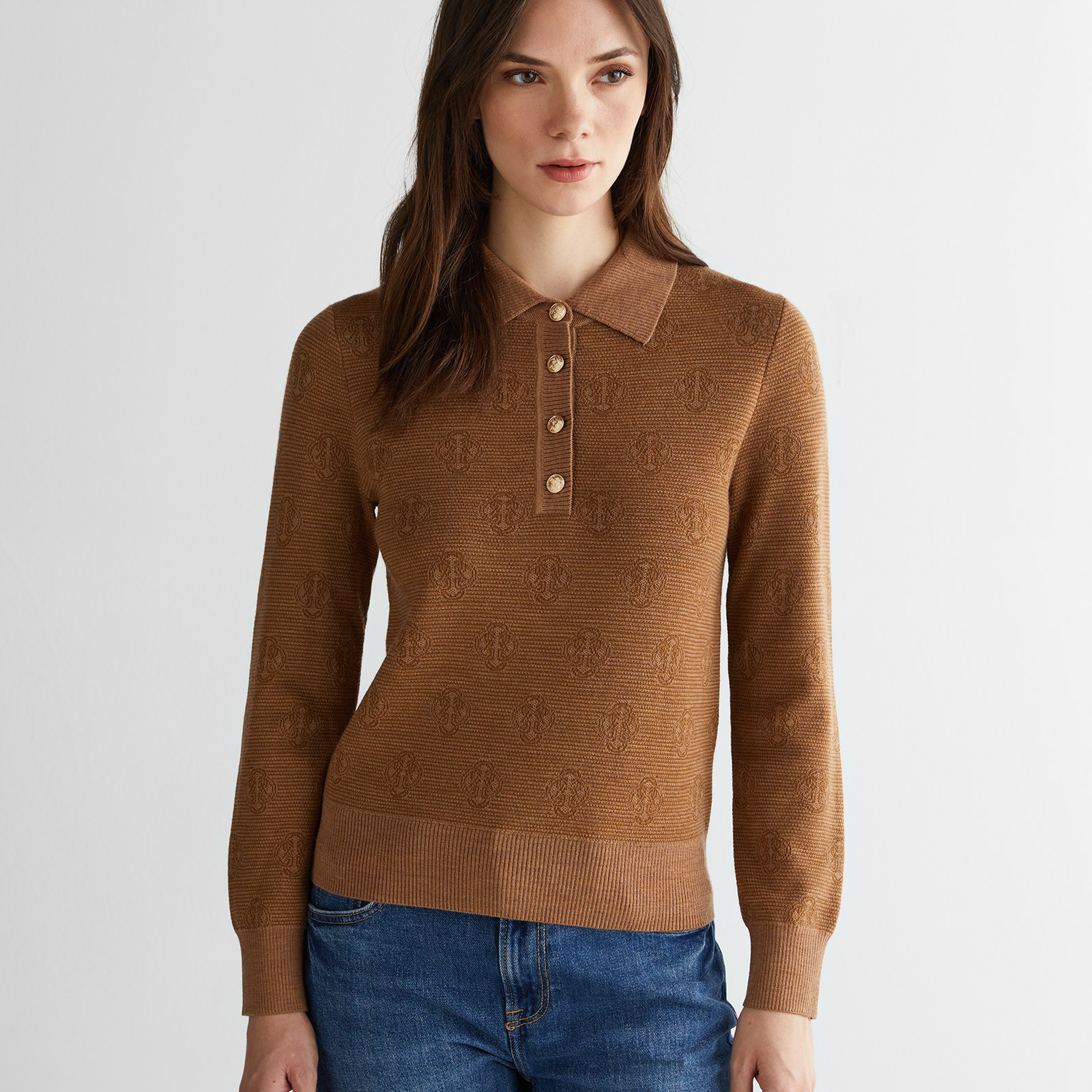 GANT Kadın Kahverengi Regular Fit Polo Yaka Triko