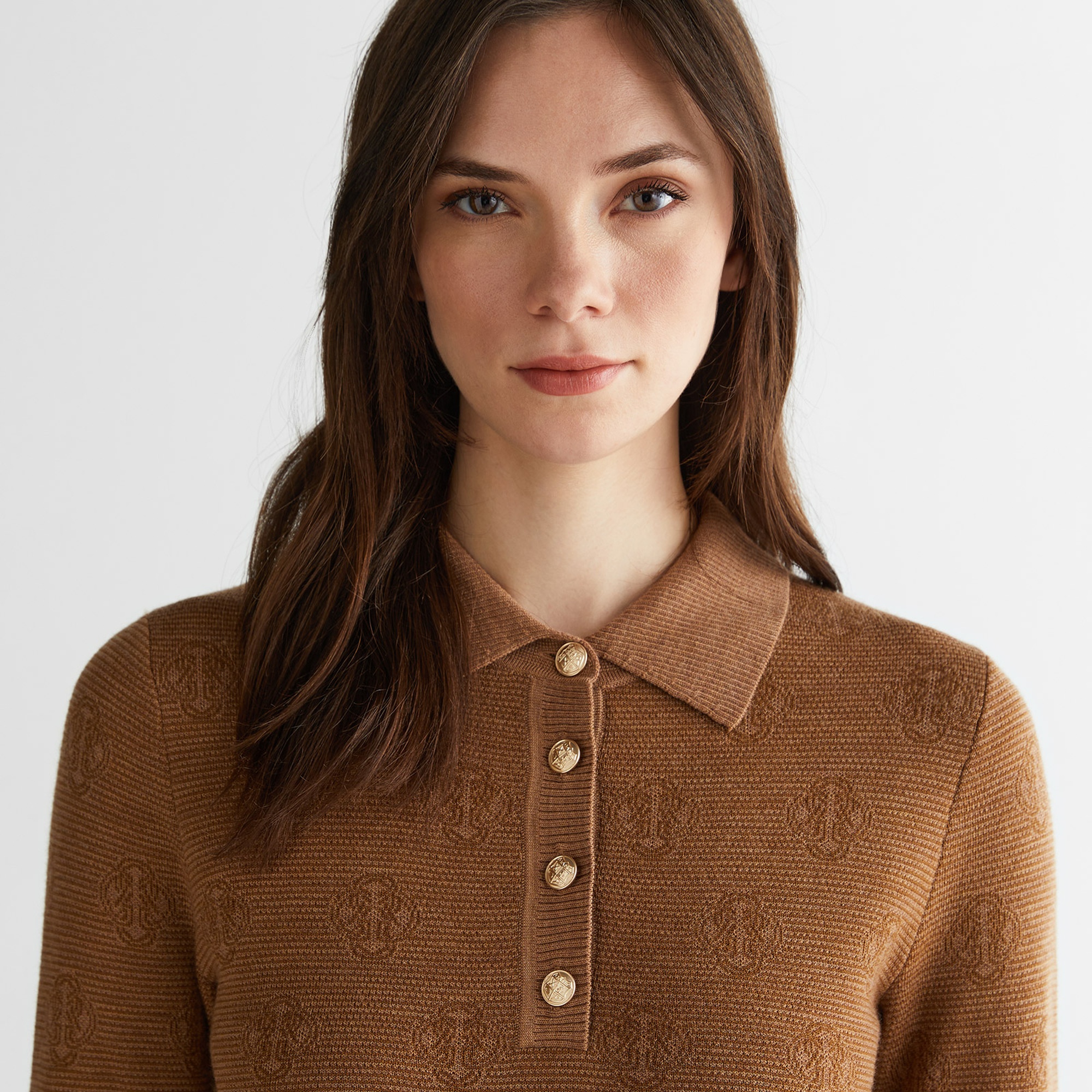 GANT Kadın Kahverengi Regular Fit Polo Yaka Triko