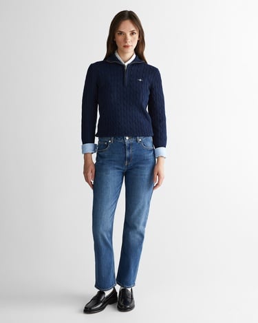  GANT Kadın Lacivert Regular Fit Yarım Fermuarlı Triko