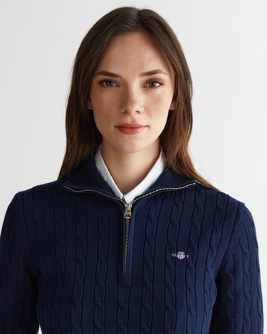  GANT Kadın Lacivert Regular Fit Yarım Fermuarlı Triko