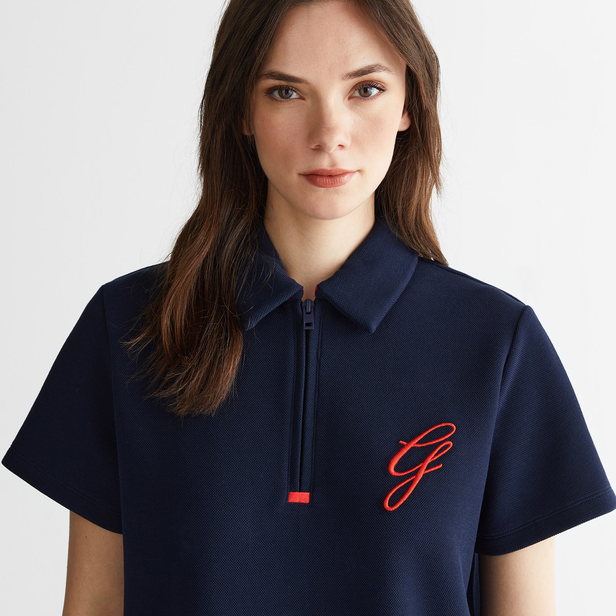 GANT Kadın Lacivert Yarım Fermuarlı Logolu Elbise