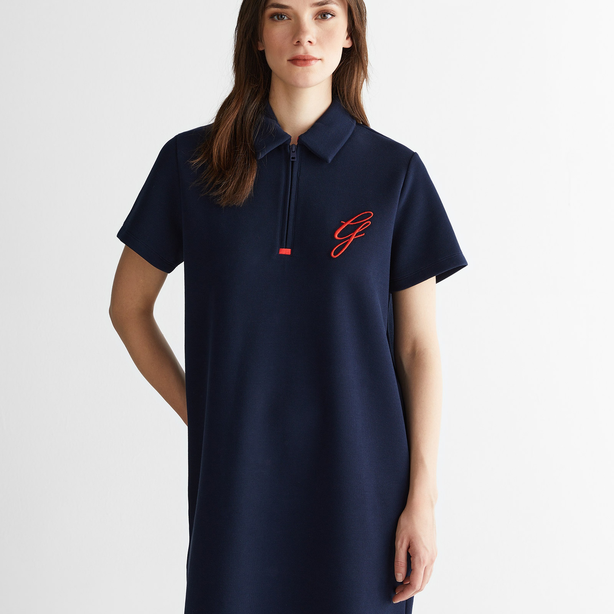 GANT Kadın Lacivert Yarım Fermuarlı Logolu Elbise