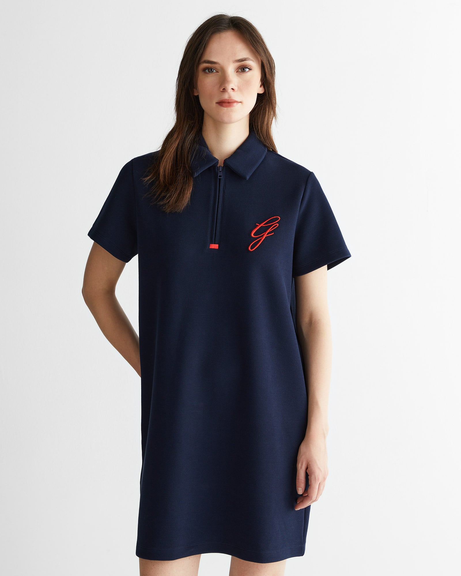  GANT Kadın Lacivert Yarım Fermuarlı Logolu Elbise