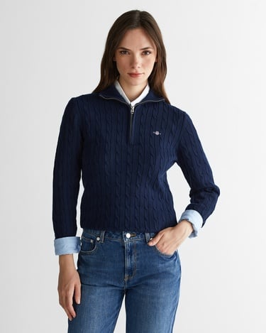  GANT Kadın Lacivert Regular Fit Yarım Fermuarlı Triko