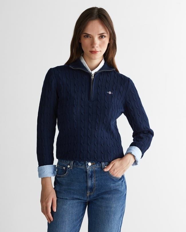  GANT Kadın Lacivert Regular Fit Yarım Fermuarlı Triko