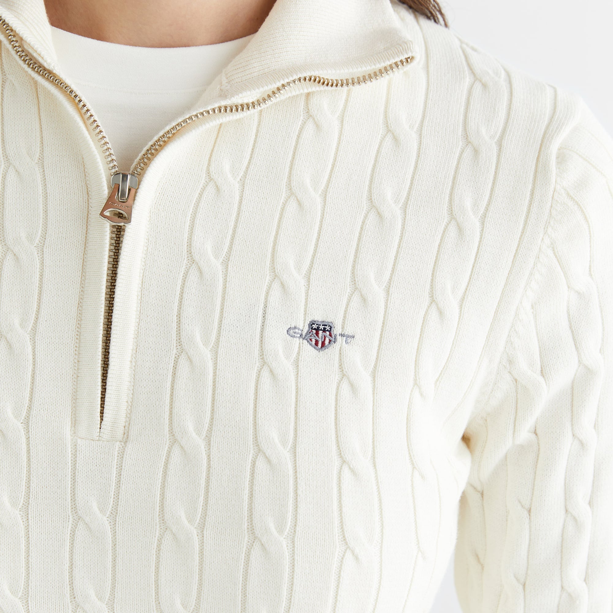 GANT Kadın Beyaz Regular Fit Yarım Fermuarlı Triko