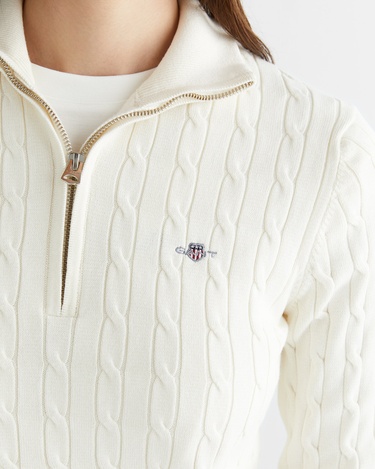  GANT Kadın Beyaz Regular Fit Yarım Fermuarlı Triko