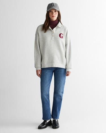  GANT Kadın Gri Relaxed Fit Düğmeli Yaka Sweatshirt