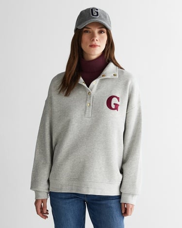  GANT Kadın Gri Relaxed Fit Düğmeli Yaka Sweatshirt