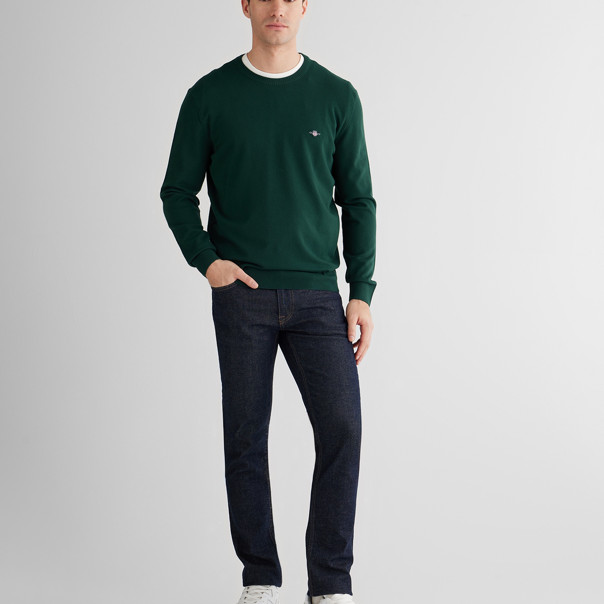 GANT Erkek Yeşil Standart Fit Bisiklet Yaka Triko