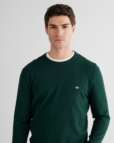  GANT Erkek Yeşil Standart Fit Bisiklet Yaka Triko