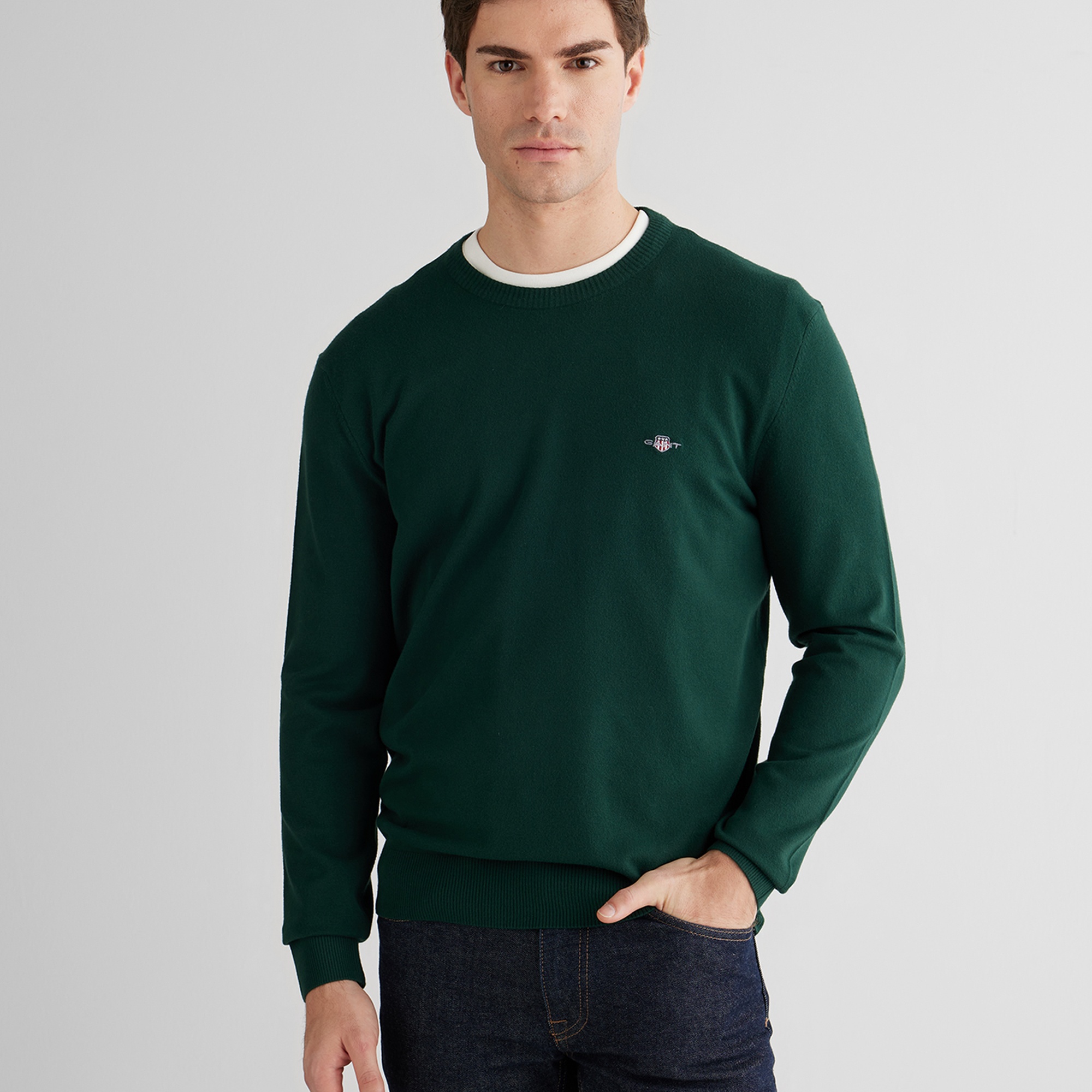 GANT Erkek Yeşil Standart Fit Bisiklet Yaka Triko