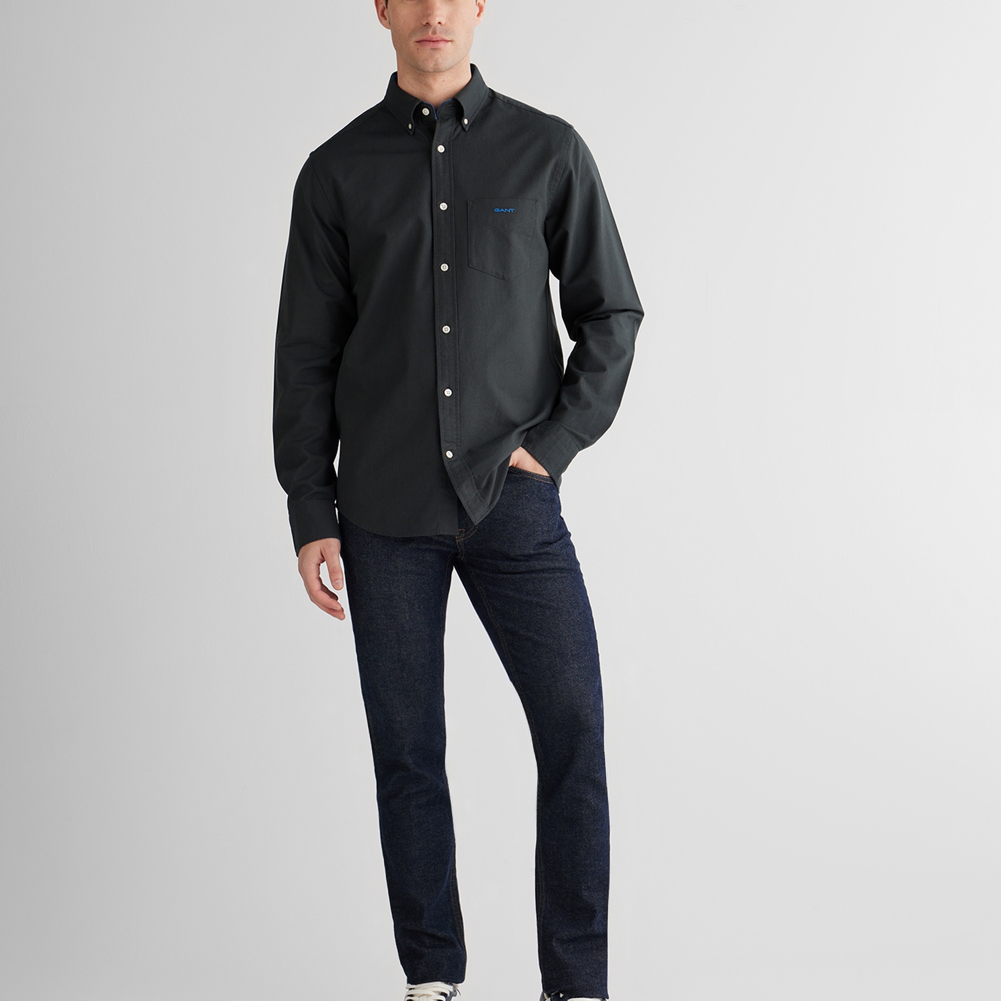 GANT Erkek Siyah Regular Fit Oxford Gömlek