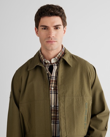  GANT Erkek Yeşil Oversize Fit Fermuarlı Logolu Gömlek