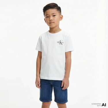  Calvin Klein Jeans Chest Monogram Çocuk Beyaz T-Shirt