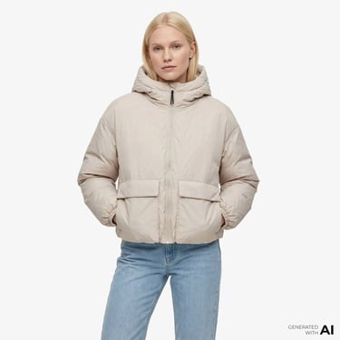  Converse Kadın Kapüşonlu Bej Şişme Mont