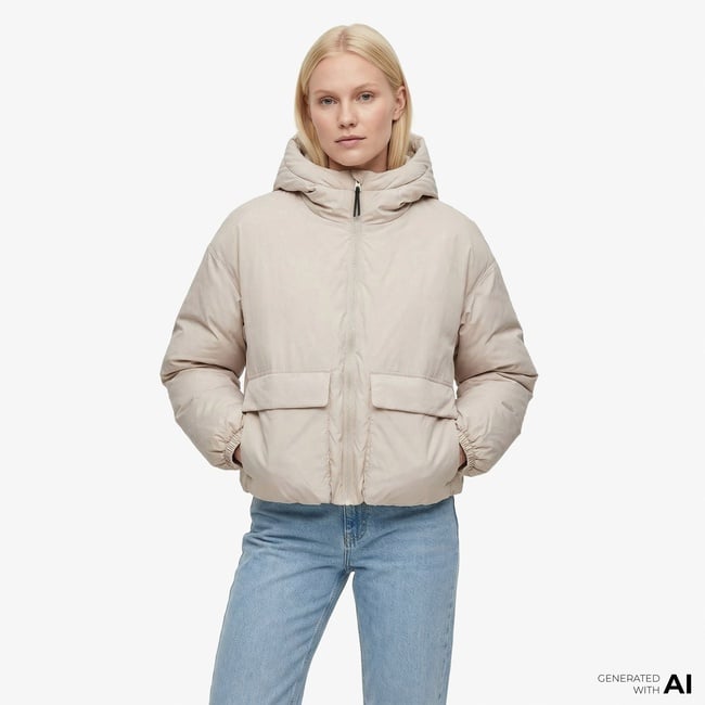  Converse Kadın Kapüşonlu Bej Şişme Mont