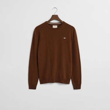  GANT Erkek Kahverengi Regular Fit Bisiklet Yaka Yün Kazak