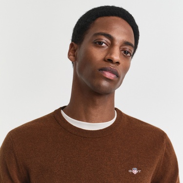  GANT Erkek Kahverengi Regular Fit Bisiklet Yaka Yün Kazak